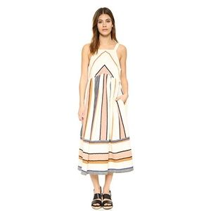 FREE PEOPLE CHEVRON STRIPED BLOOM MIDI DRESS